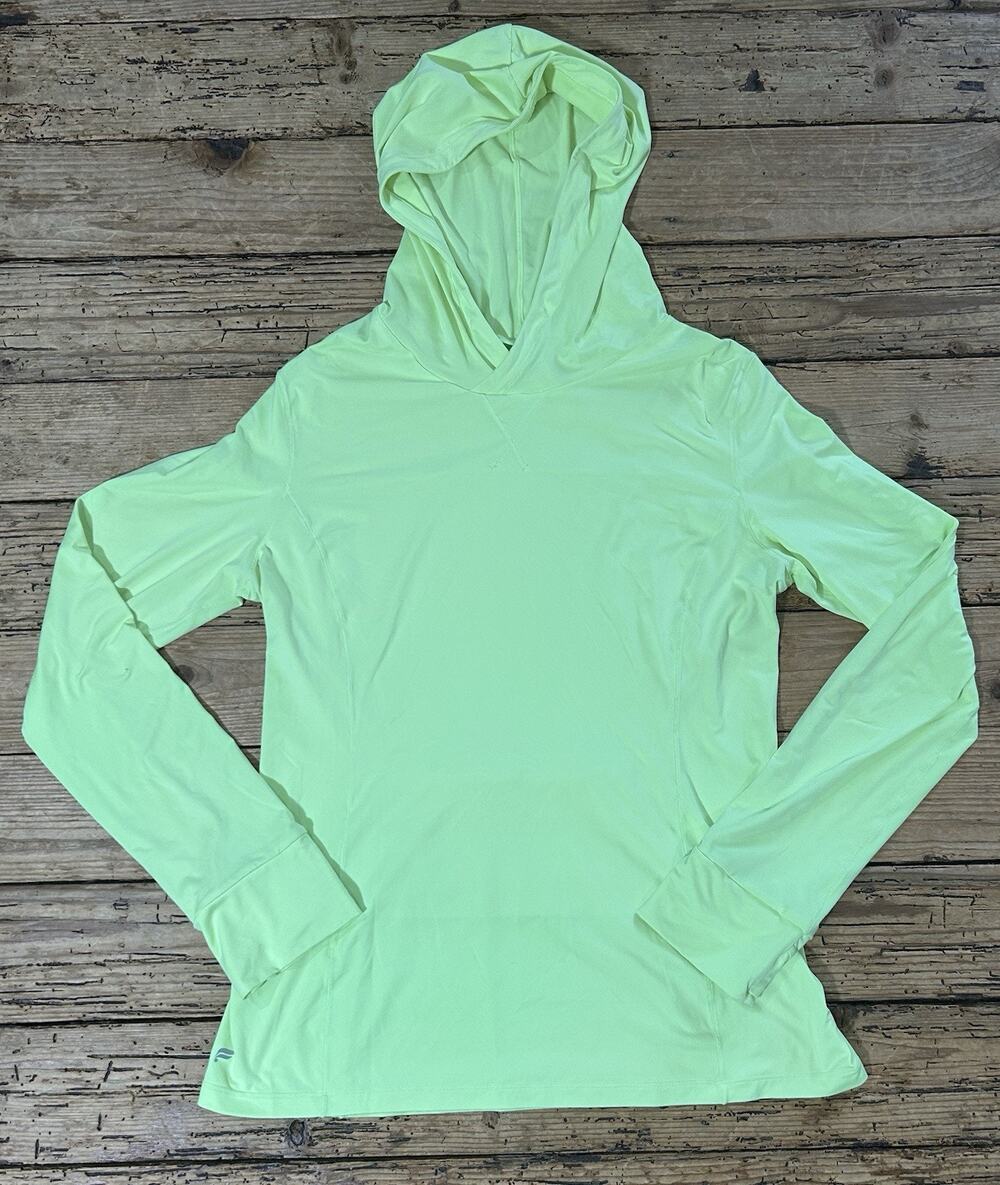 Fabletics Womenโs Size L Bright Green Hooded Long Sleeve Shirt - NWOT